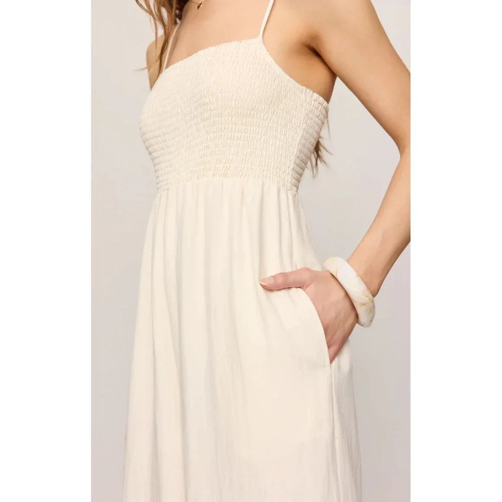 Z Supply Beachside Tube top Wide Leg Flowy Jumpsuit  Smoked White Women's S NWT